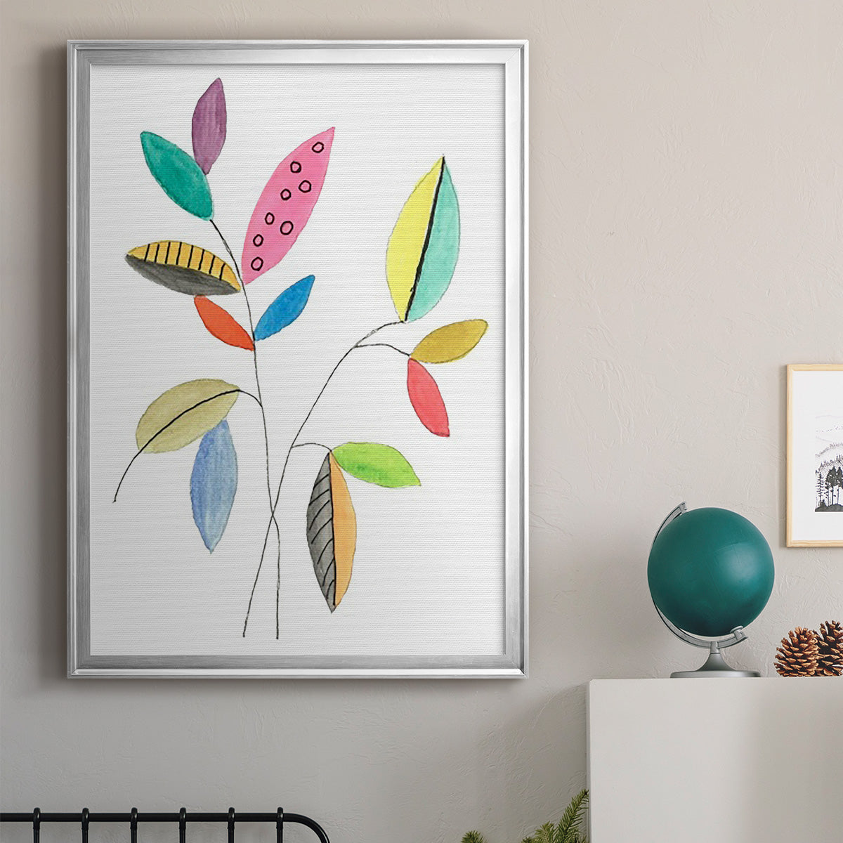 Color Pop Leaves III - Modern Framed Canvas Print