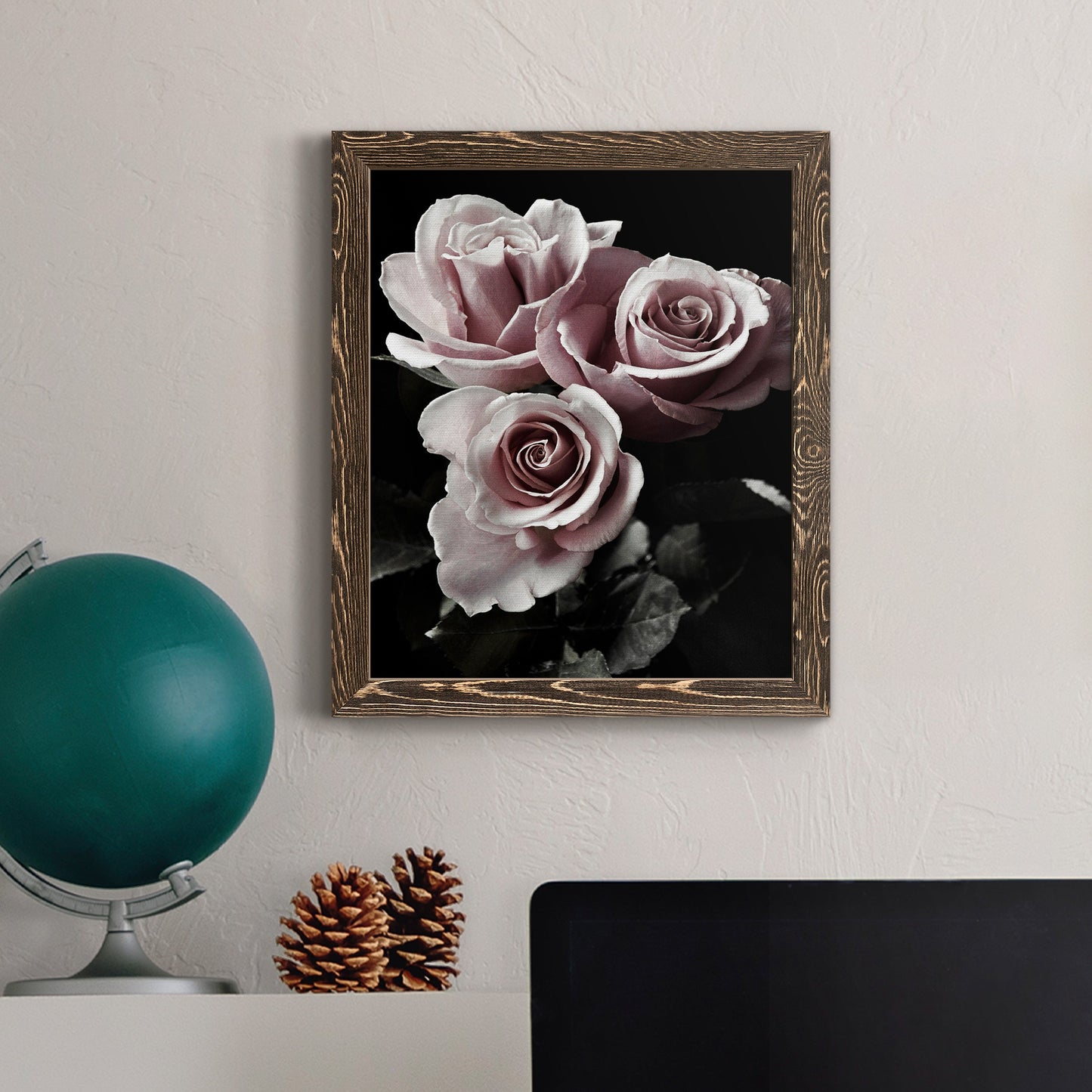 Rose Noir I - Premium Canvas Framed in Barnwood - Ready to Hang