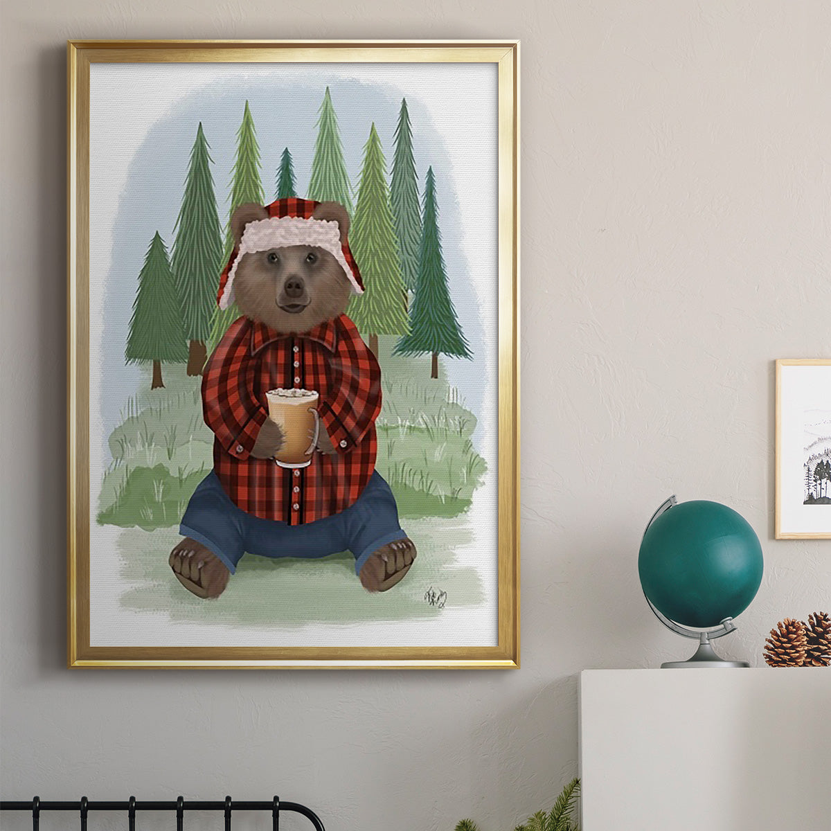 Lumberjack Bear Latte - Modern Framed Canvas Print