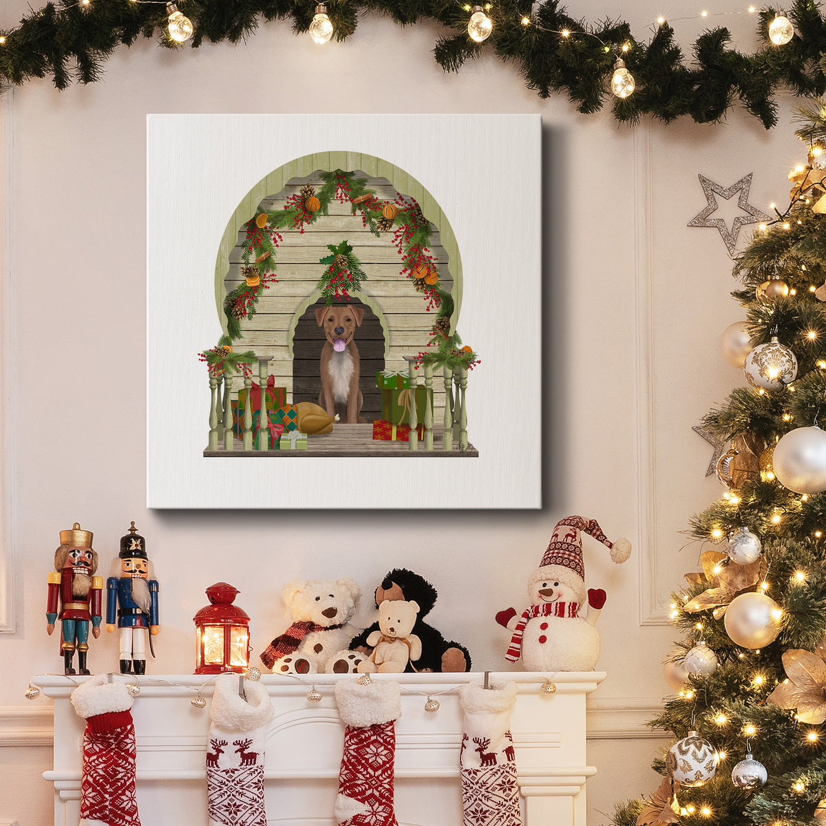 Christmas Des - Christmas Kennel-Premium Gallery Wrapped Canvas - Ready to Hang