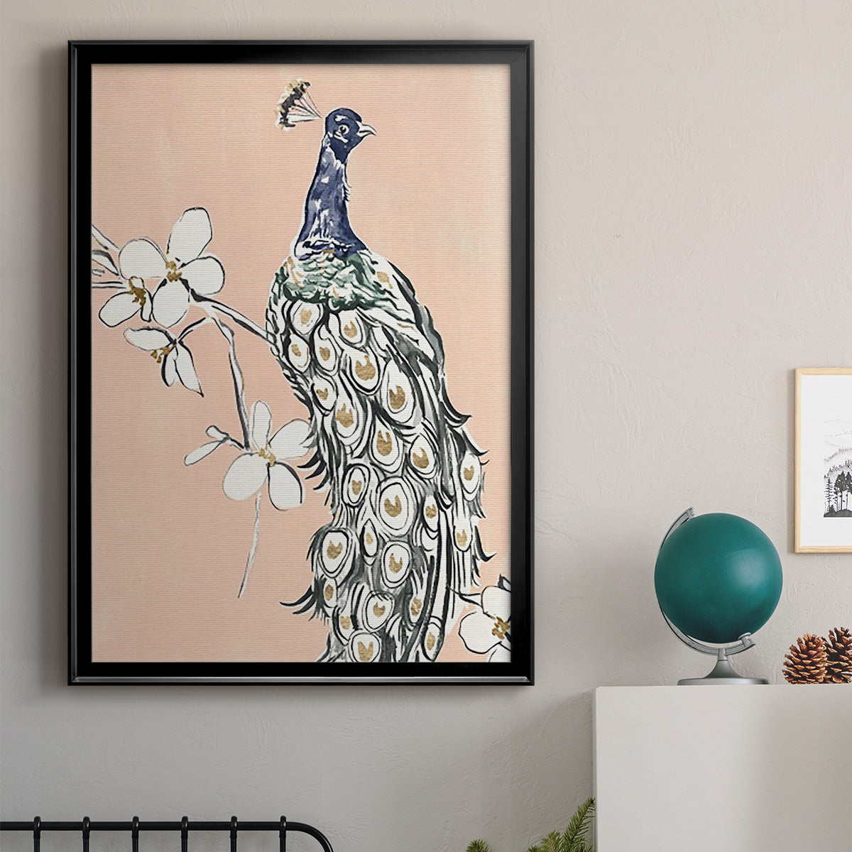 Peacock in Gold III - Modern Framed Canvas Print