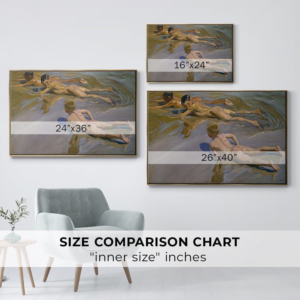 Boys on the Beach, 1910 - Floater Framed Canvas Print