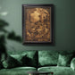 Monochrome religious painting of the raising of Lazarus by Leandro Bassano in an ornate black frame with gilded inner detail displayed in a dark-toned interior setting.