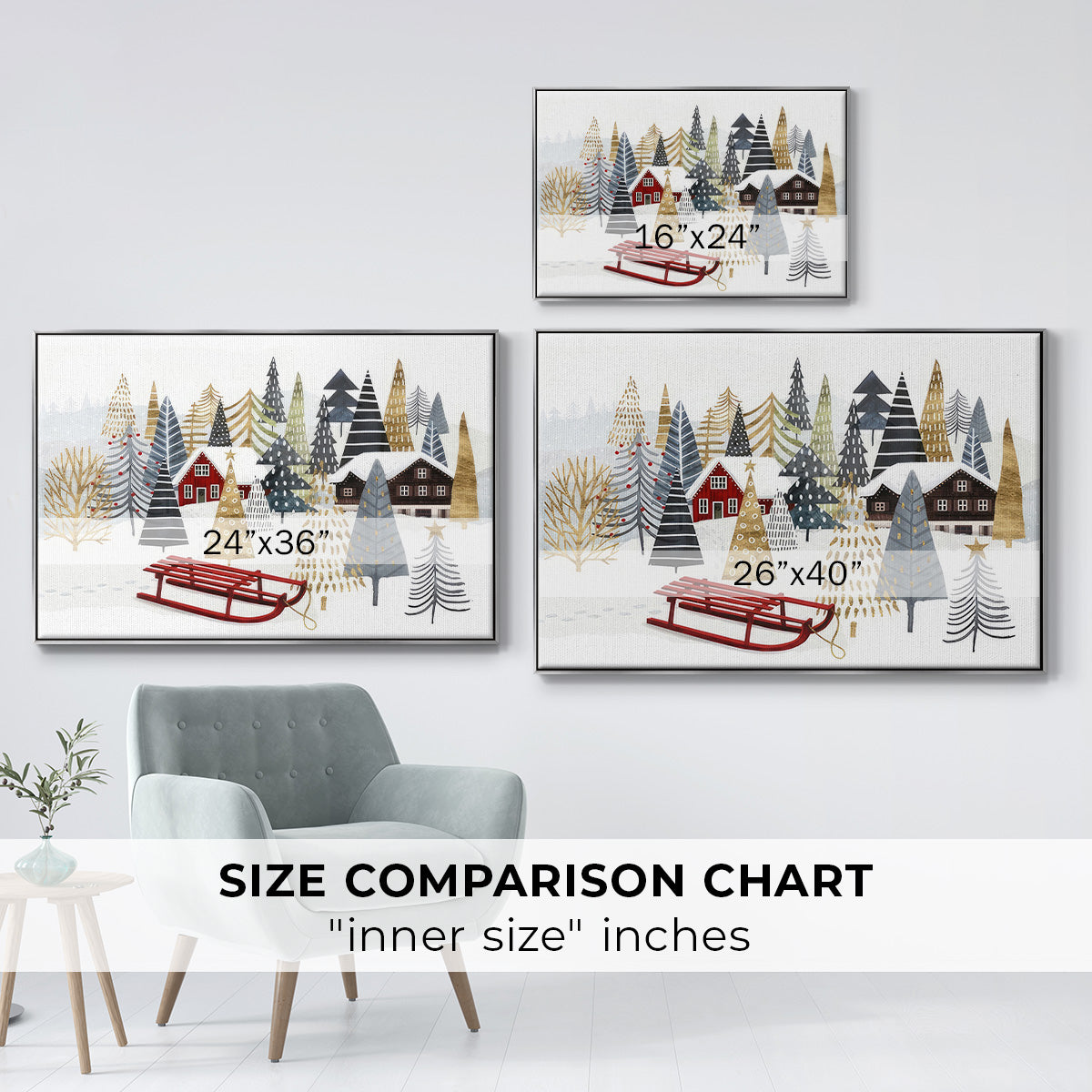 Christmas Chalet Collection A - Framed Gallery Wrapped Canvas in Floating Frame