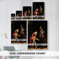 Size comparison chart for canvas art prints, showing multiple size options.