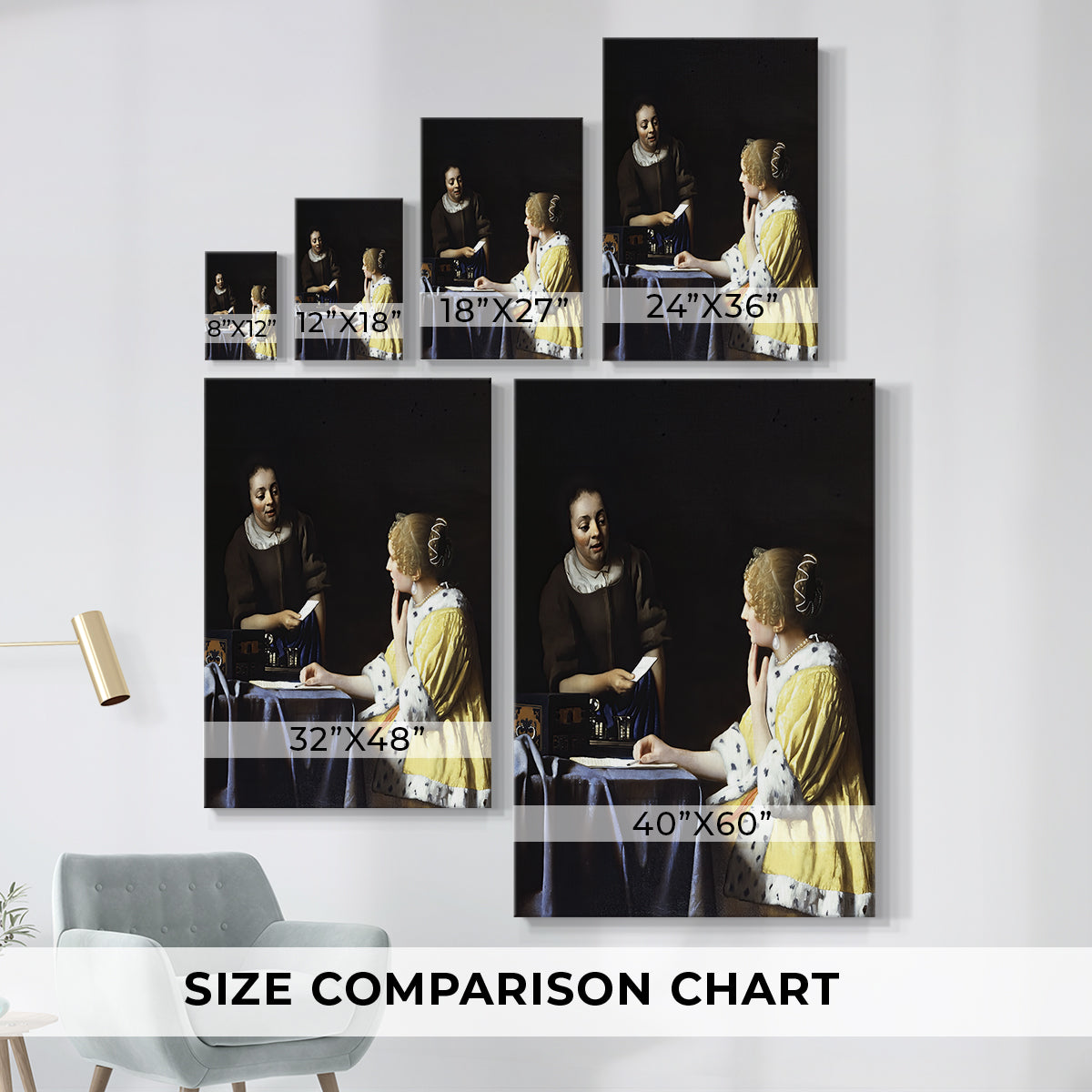 Size comparison chart for canvas art prints, showing multiple size options.