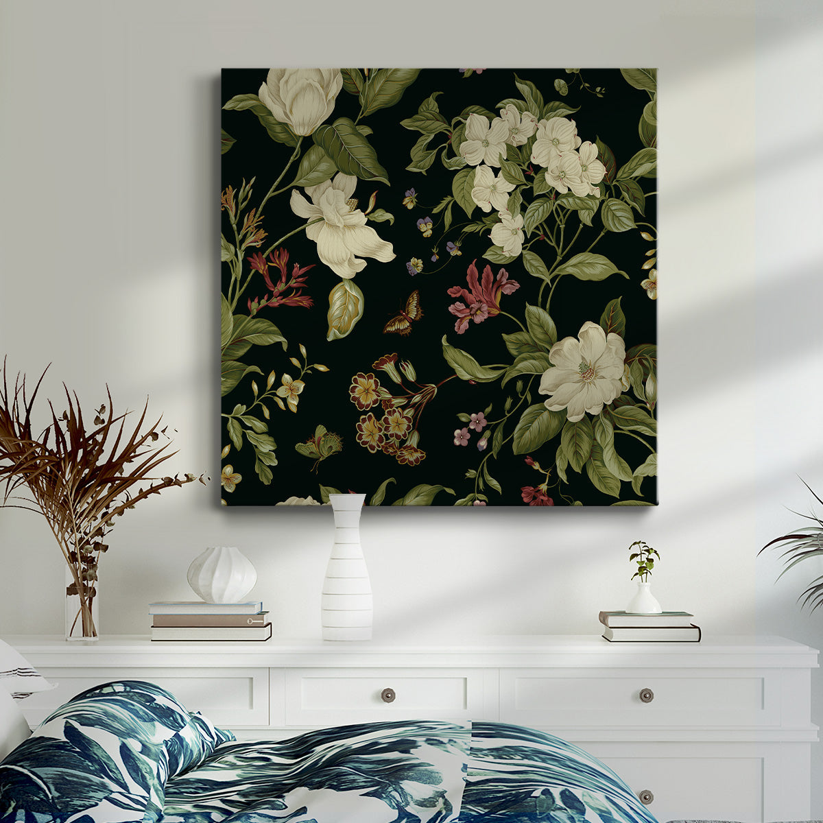 Garden Floral on Black II - Canvas Art Print