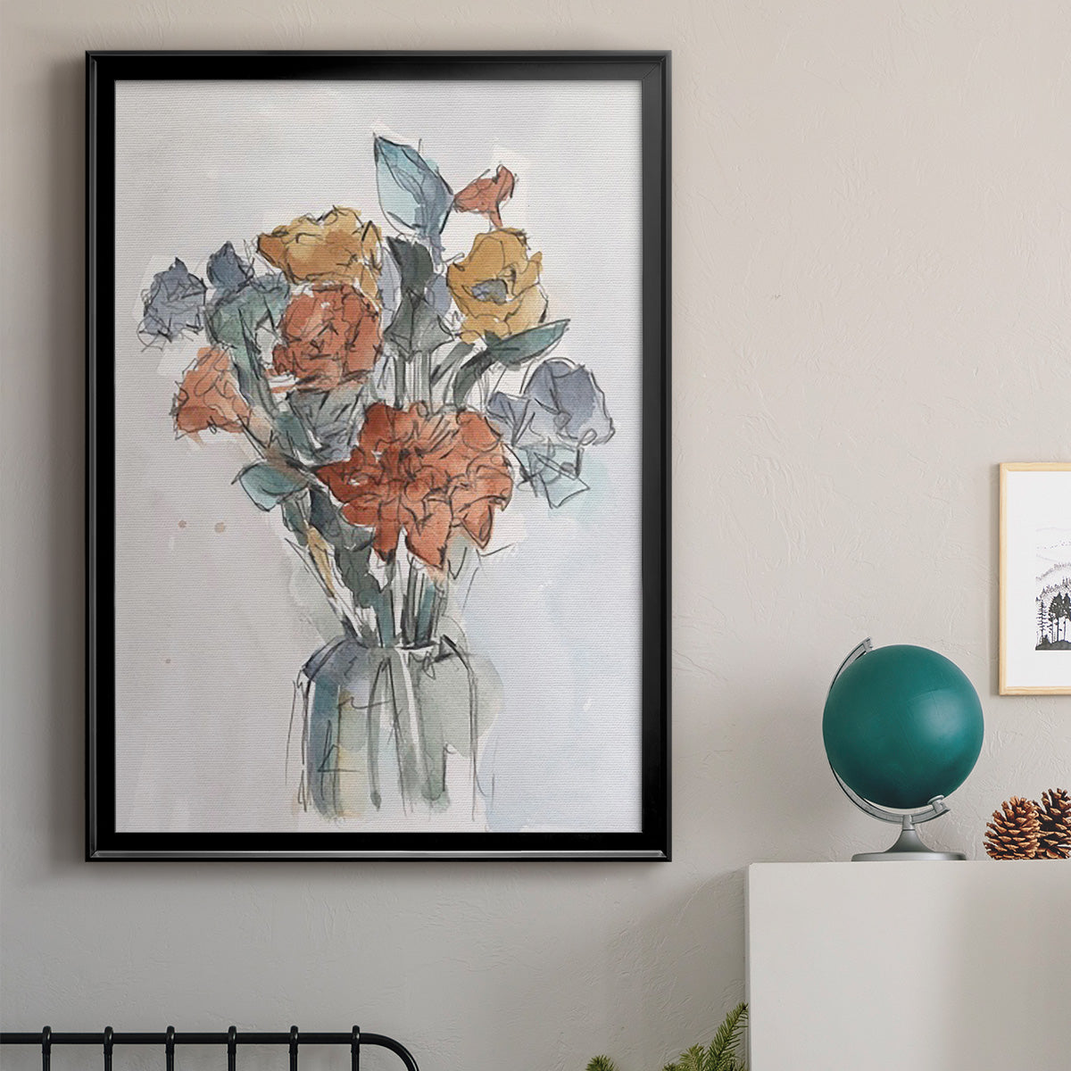 Watercolor Floral Arrangement I - Modern Framed Canvas Print