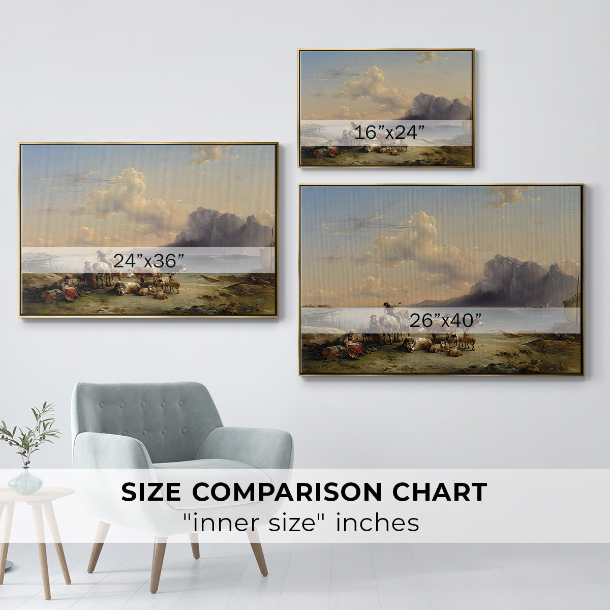 Shepherds and Cattle on Lake Attersee, 1852 - Floater Framed Canvas Print