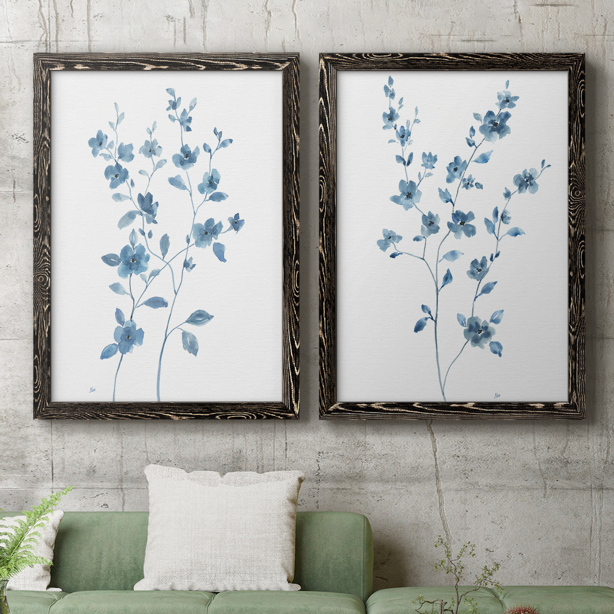 Blue Blossom I - Premium Framed Canvas 2 Piece Set - Ready to Hang