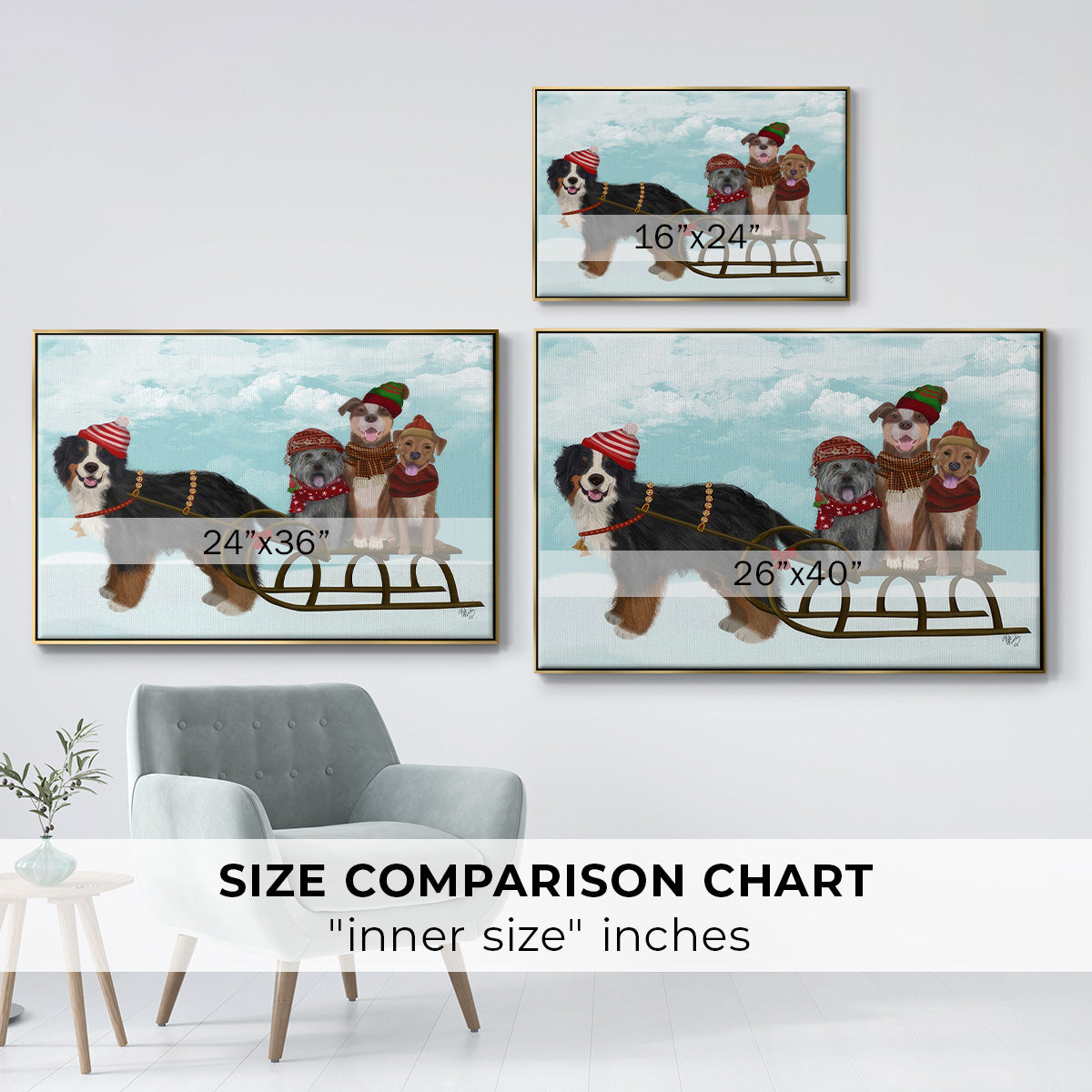 Christmas Mutt Sled - Floater Framed Canvas Print
