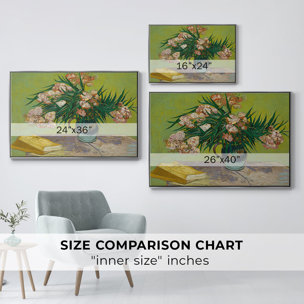 Vase with Oleanders and Books, 1888 - Floater Framed Canvas Print