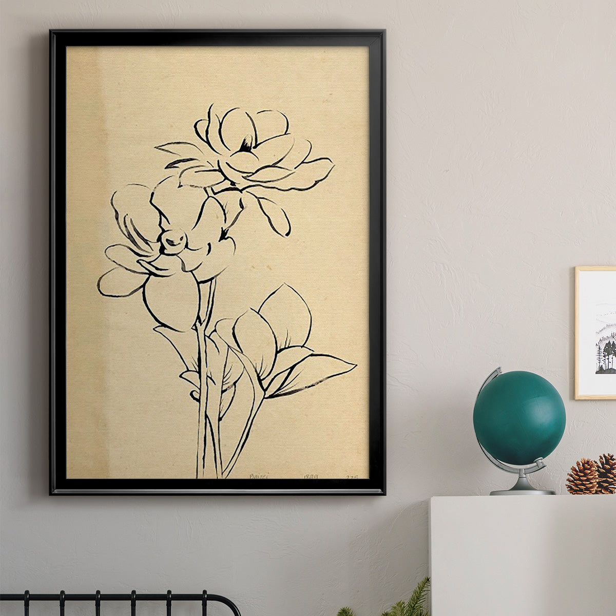 Magnolia Sketch II - Modern Framed Canvas Print