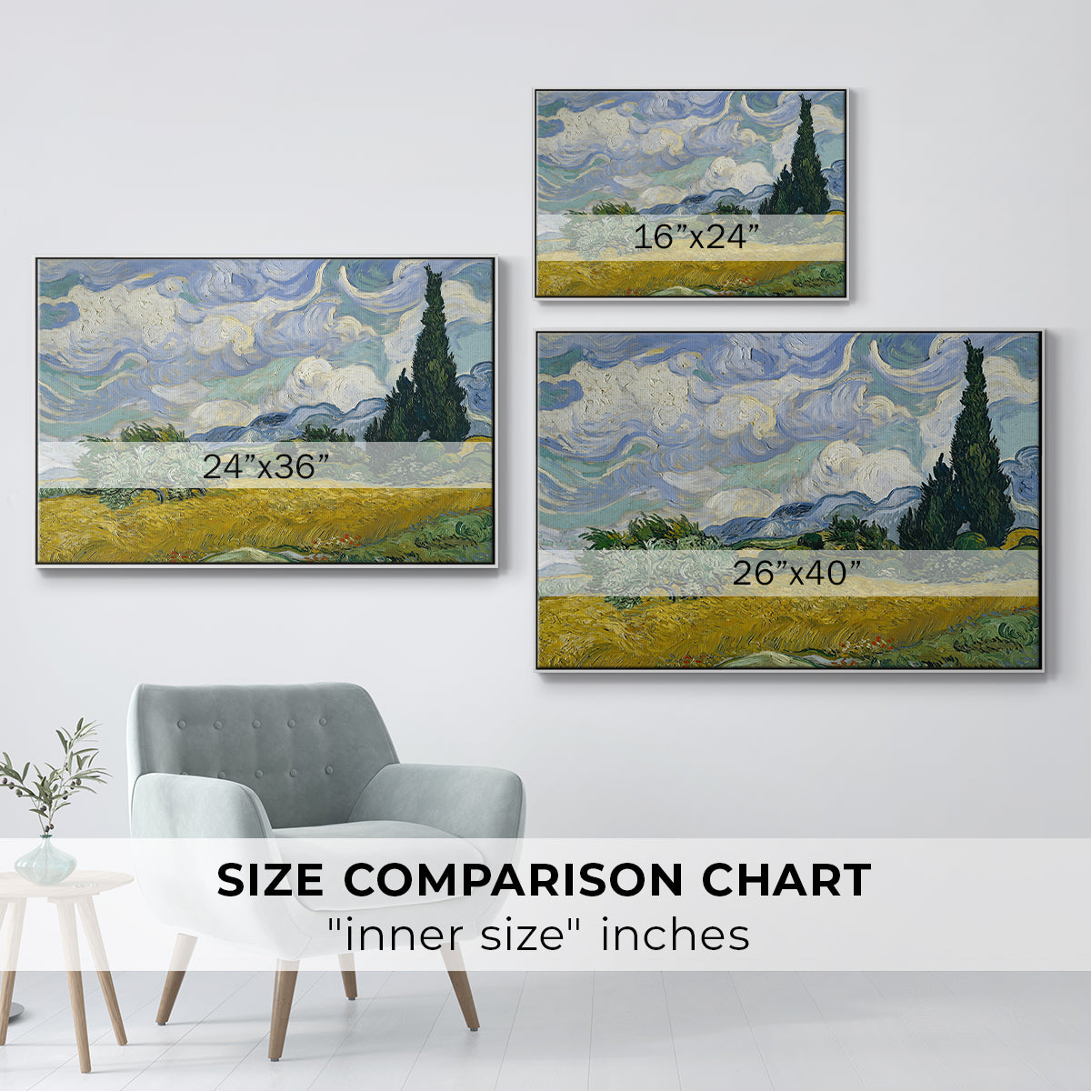 Wheat Field with Cypresses, 1889 - Floater Framed Canvas Print