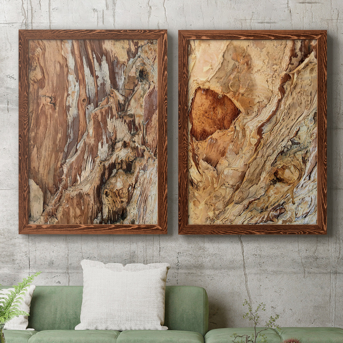 Tree Texture Triptych I - Premium Framed Canvas 2 Piece Set - Ready to Hang