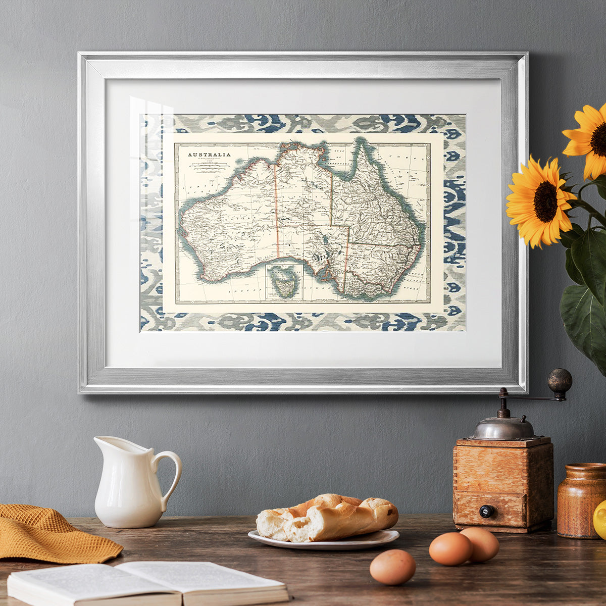 Bordered Map of Australia - Modern Framed Art Print