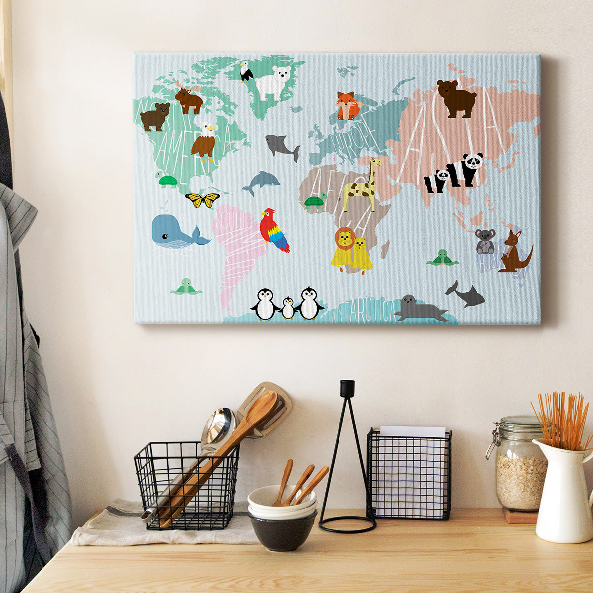 Animal Map Premium Gallery Wrapped Canvas - Ready to Hang