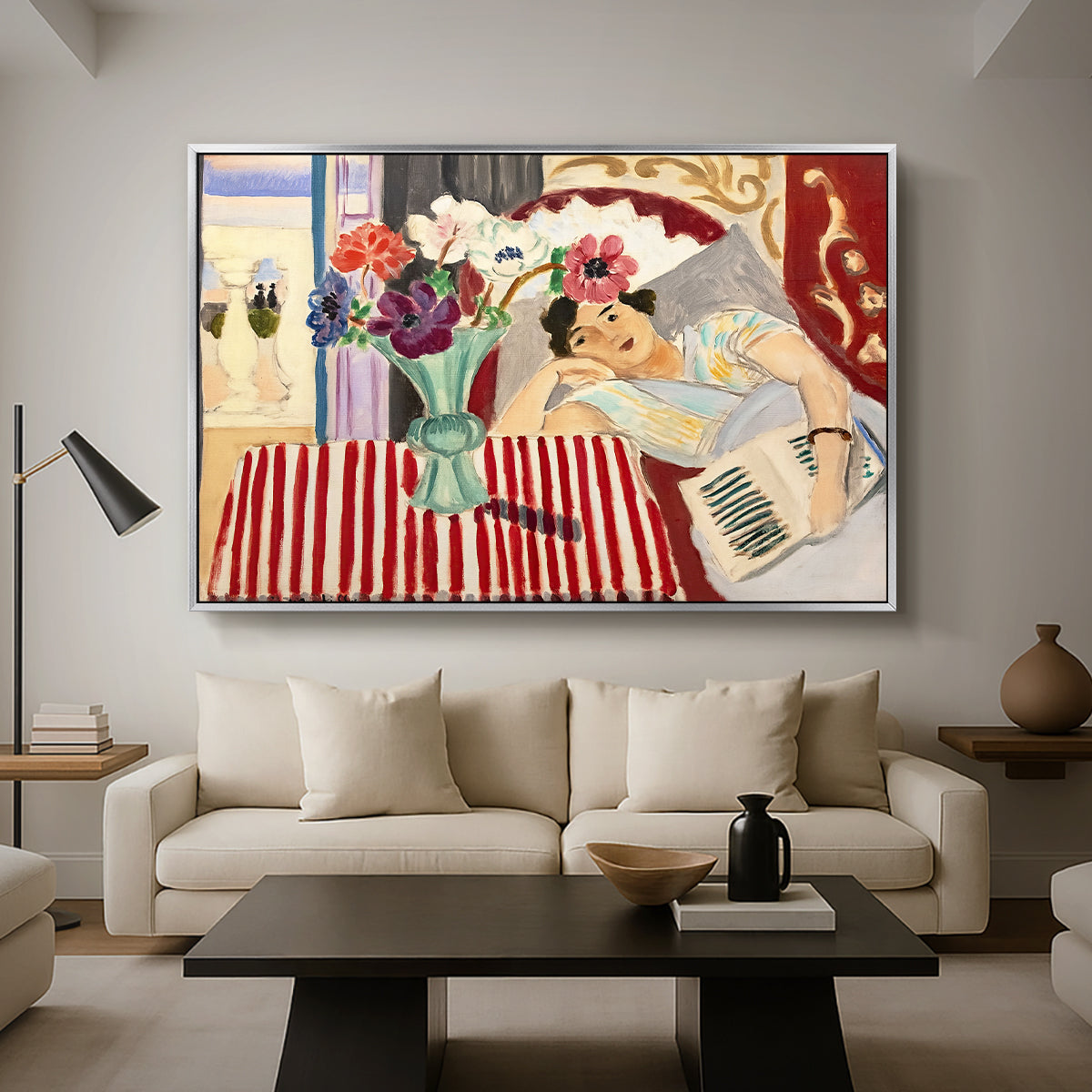 Woman with Anemones (Femme et anémones), c. 1920-1921 - Floater Framed Canvas Print