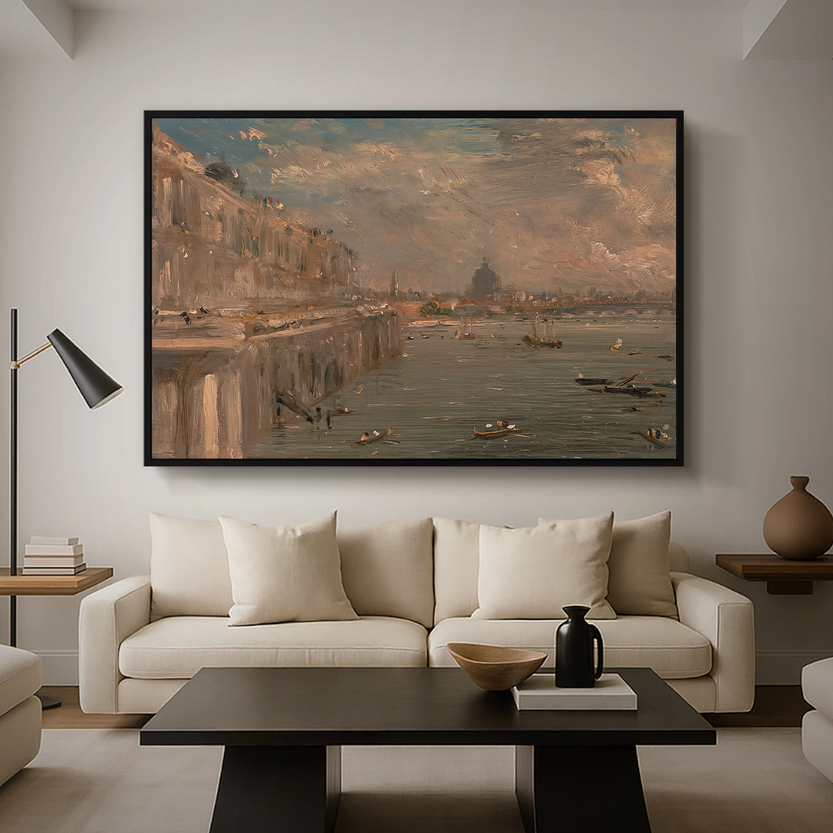 Somerset House Terrace from Waterloo Bridge, c. 1819 - Floater Framed Canvas Print