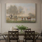 Canvas art print featuring a cows standing in wetland landscape with trees and water, showcased as a statement wall artwork
