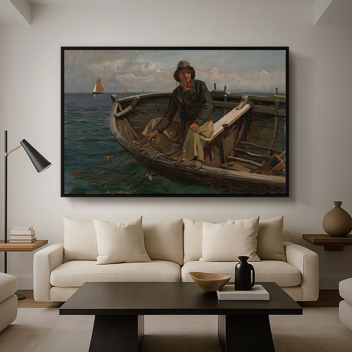 Fishermen from Rügen, 1882 - Floater Framed Canvas Print