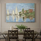 Canvas art print featuring colorful sailboats racing across river under bright sky, showcased as a statement wall artwork