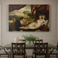 Canvas art print featuring a reclining nude woman with lute player in romantic pastoral setting, showcased as a statement wall artwork