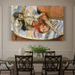 Canvas art print featuring a reclining woman resting on patterned textiles in a decorative interior, showcased as a statement wall artwork