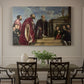 Canvas art print featuring a family group standing in reverent pose before sacred relic in formal interior, showcased as a statement wall artwork