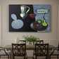 Canvas art print featuring a minimal still life with gourds and vessels on a dark surface, showcased as a statement wall artwork