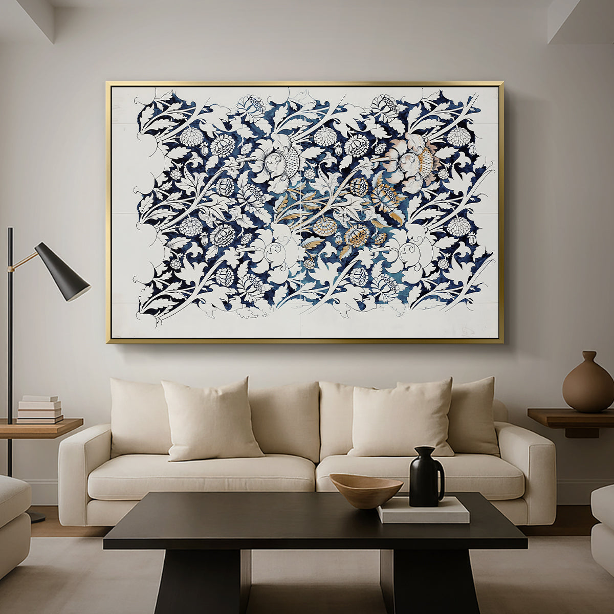 Watercolour for Printed Fabric Design: Wey, c. 1882-1883 - Floater Framed Canvas Print
