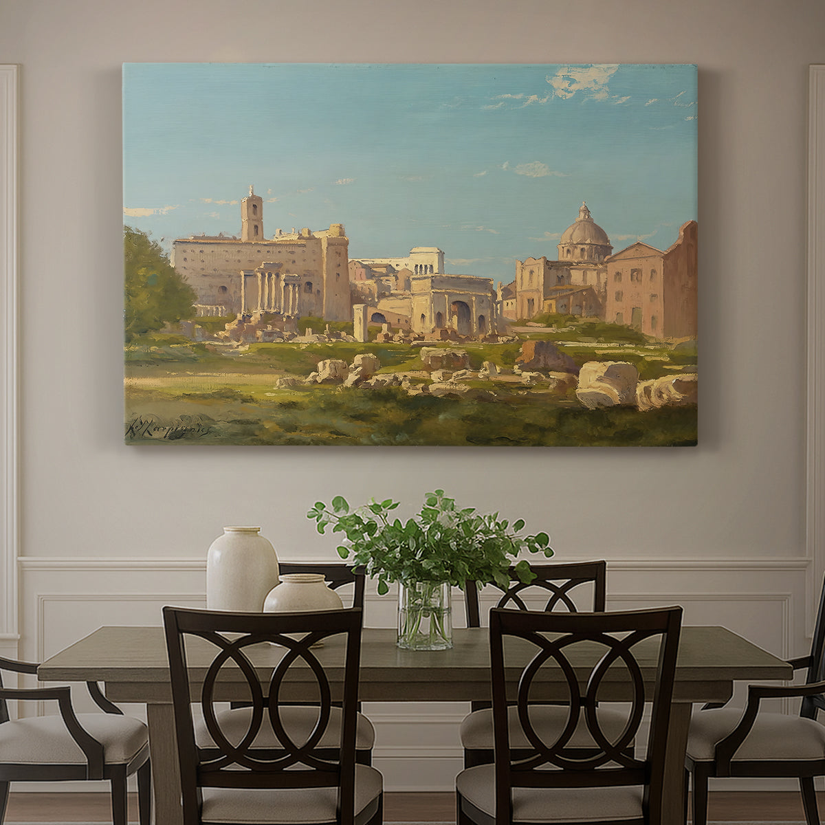 Canvas art print featuring ancient ruins of Roman Forum with architectural structures and open sky, showcased as a statement wall artwork