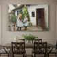 Canvas art print featuring a woman and child standing outside farmhouse searching for missing kitten, showcased as a statement wall artwork