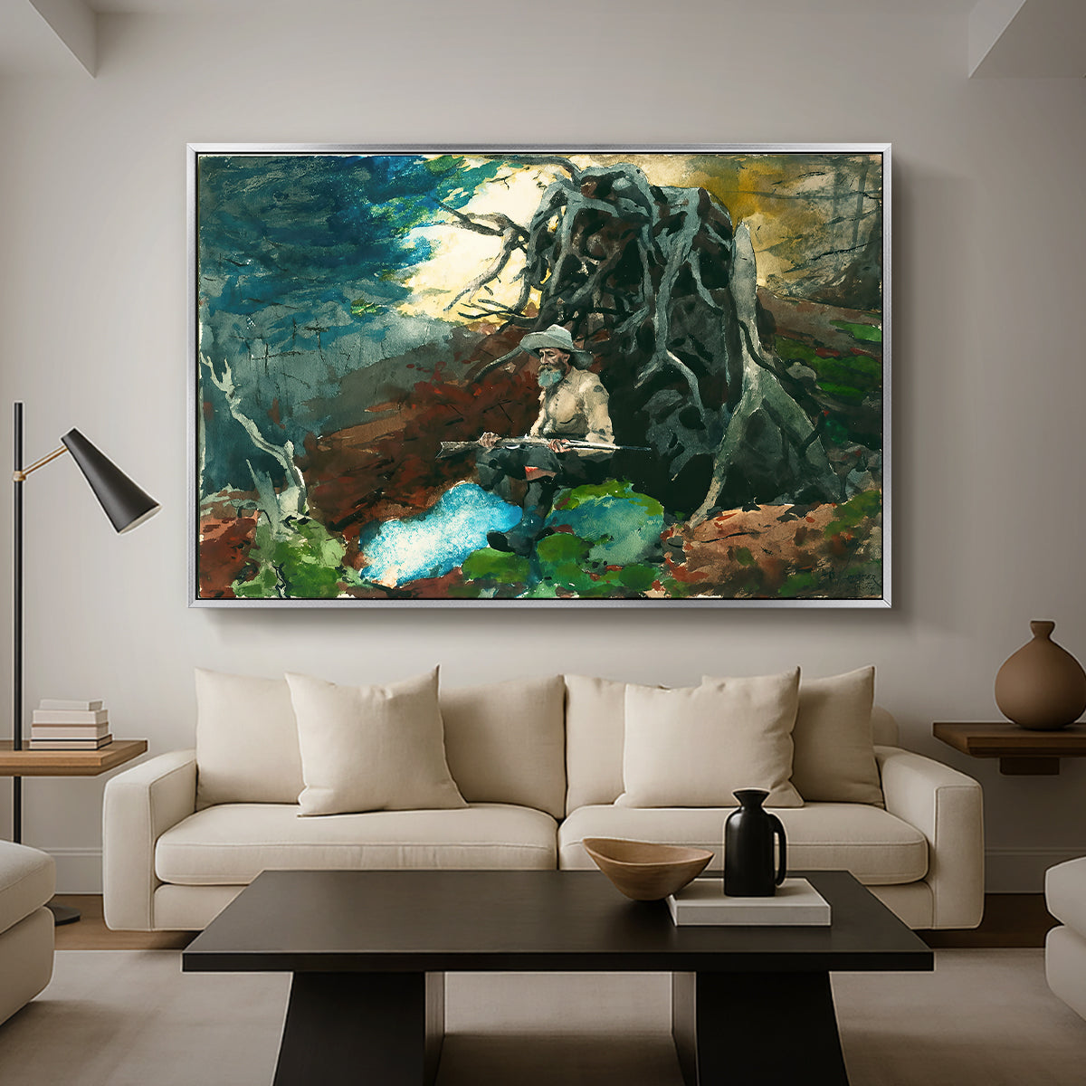 Campfire, Adirondacks, 1892 - Floater Framed Canvas Print