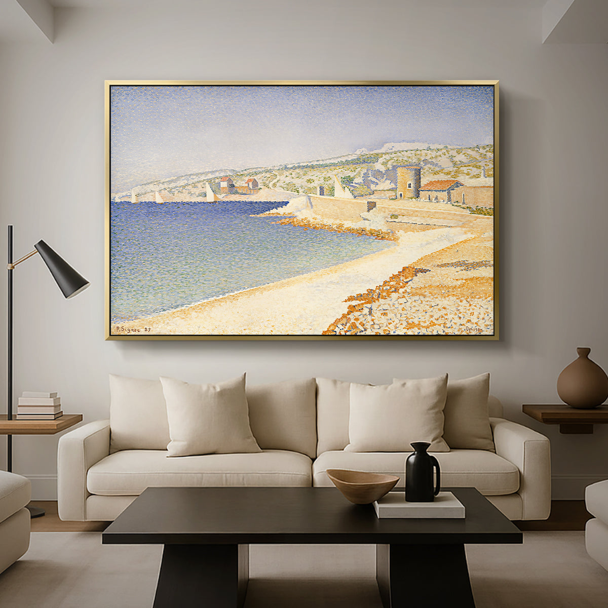 The Jetty at Cassis, Opus 198, 1889 - Floater Framed Canvas Print