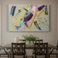Canvas art print featuring a geometric abstract composition with intersecting lines and floating shapes, showcased as a statement wall artwork