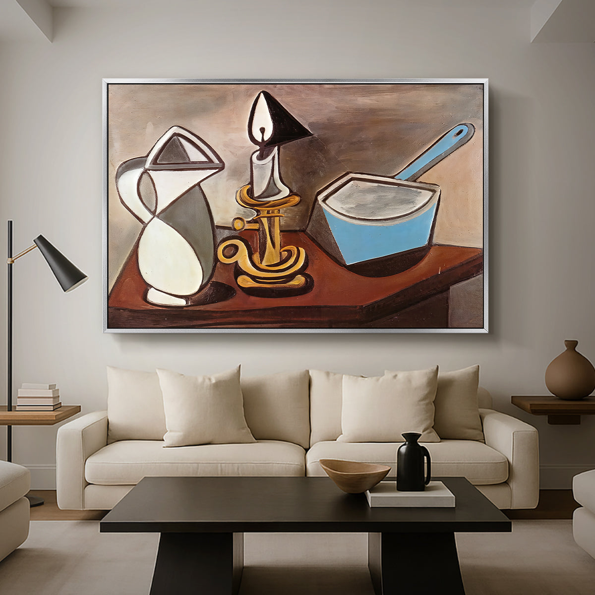 Jug, Candle, and Enamel Pan, 1950 - Floater Framed Canvas Print