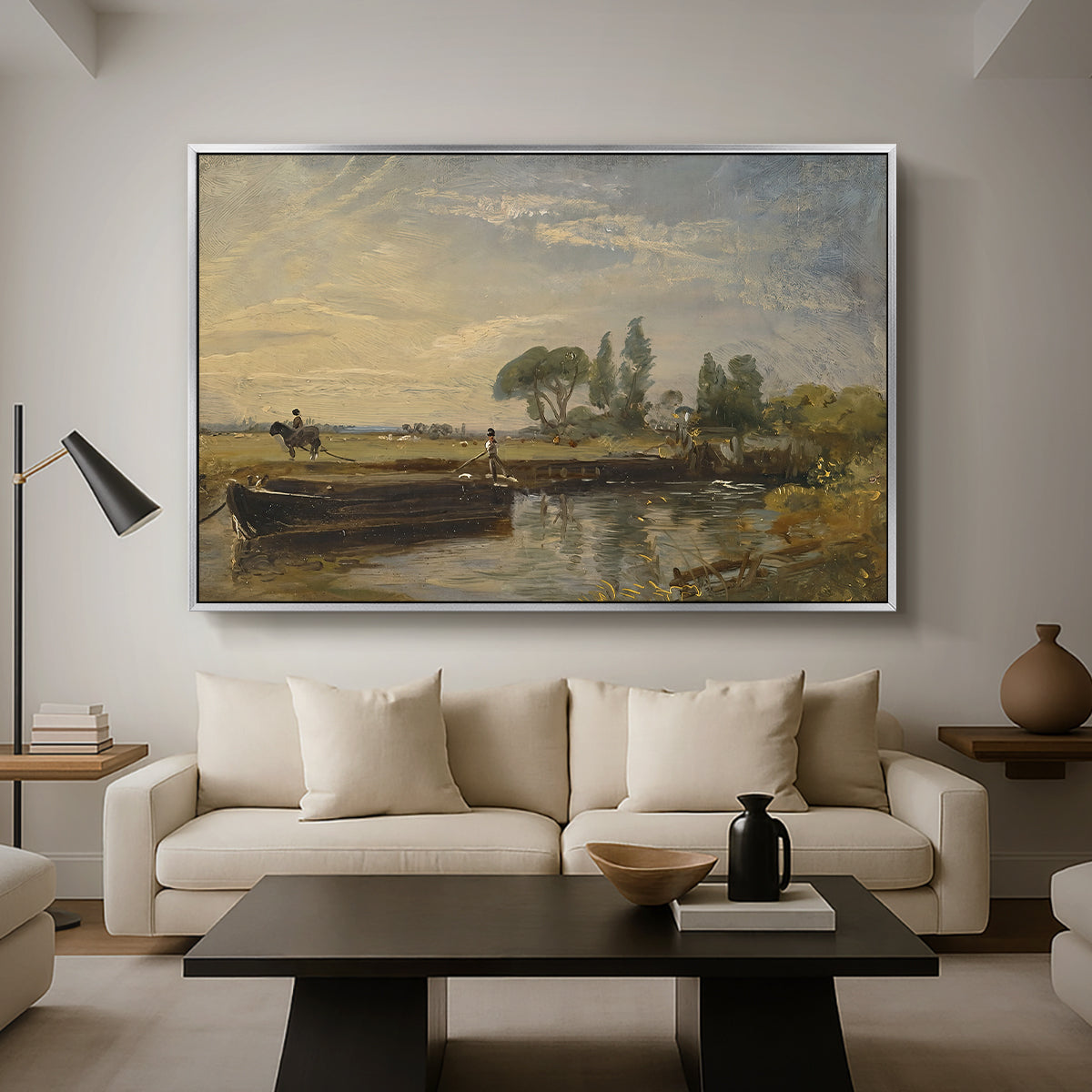 Barge below Flatford Lock, c. 1810 - Floater Framed Canvas Print