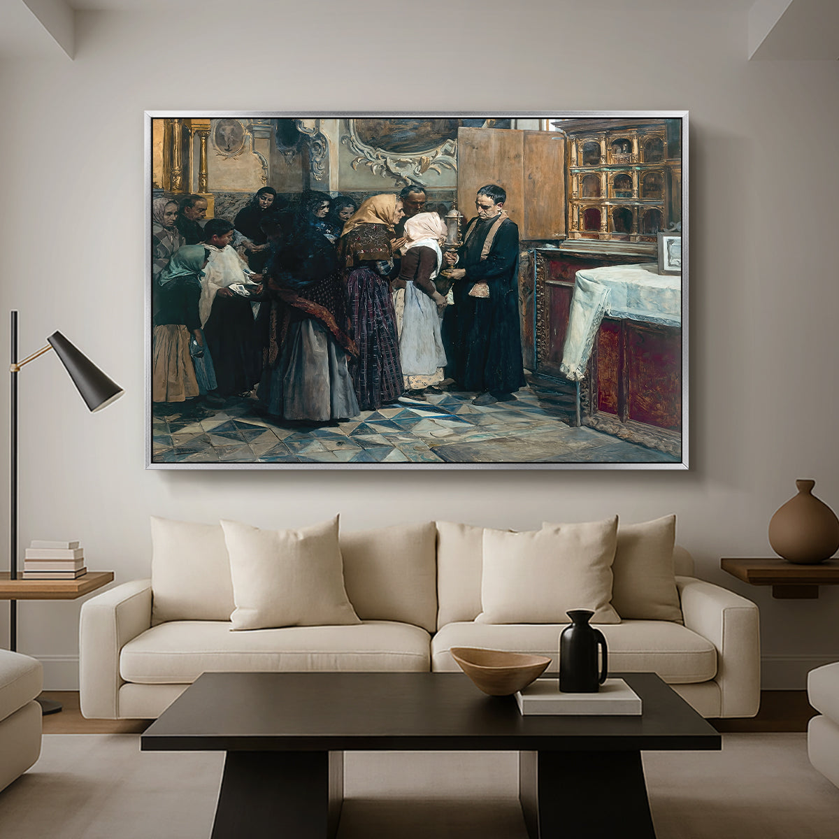 Kissing the Relic, 1893 - Floater Framed Canvas Print