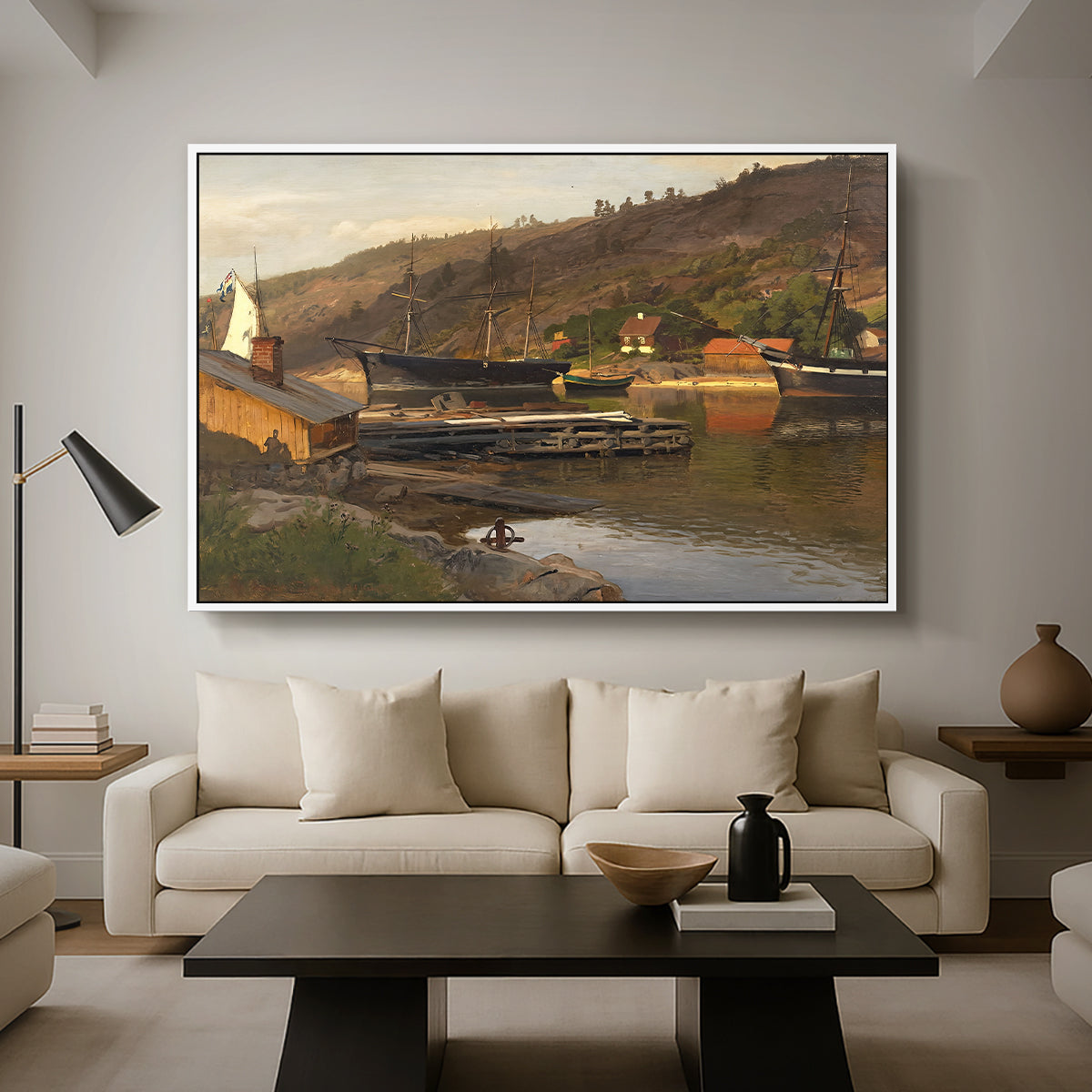Landingsbrygge Husvik, Drøbak, 1875 - Floater Framed Canvas Print