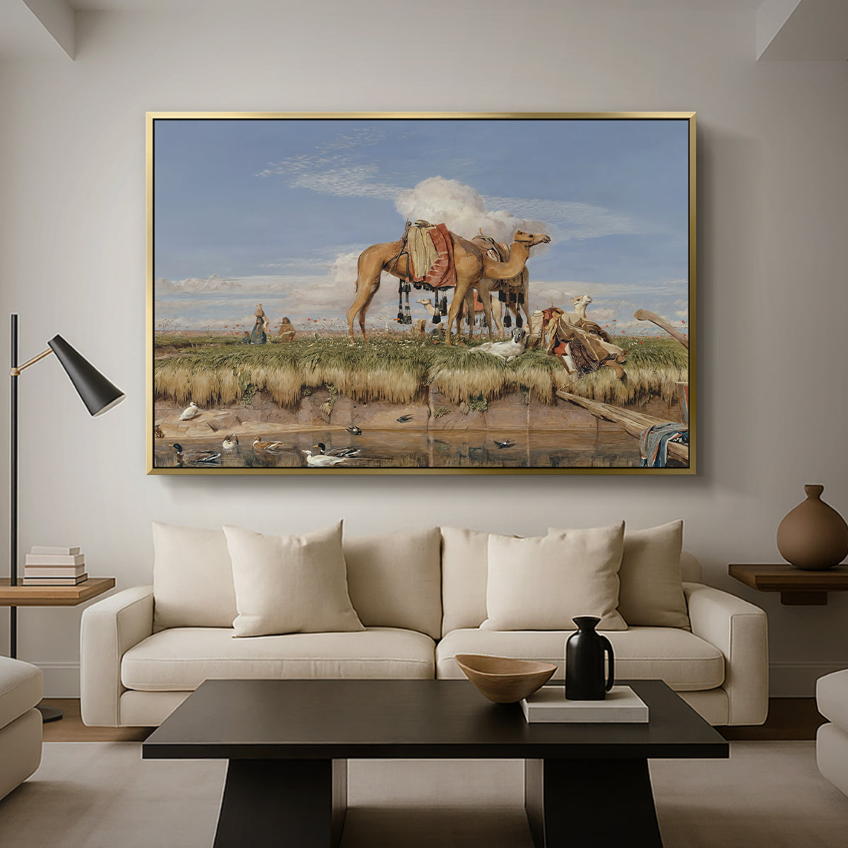 On the Banks of the Nile, Upper Egypt, 1876 - Floater Framed Canvas Print