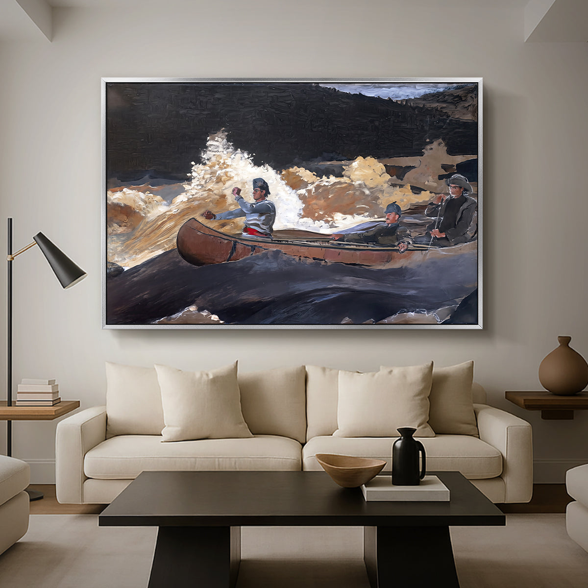 Shooting the Rapids, Saguenay River, 1905-1910 - Floater Framed Canvas Print