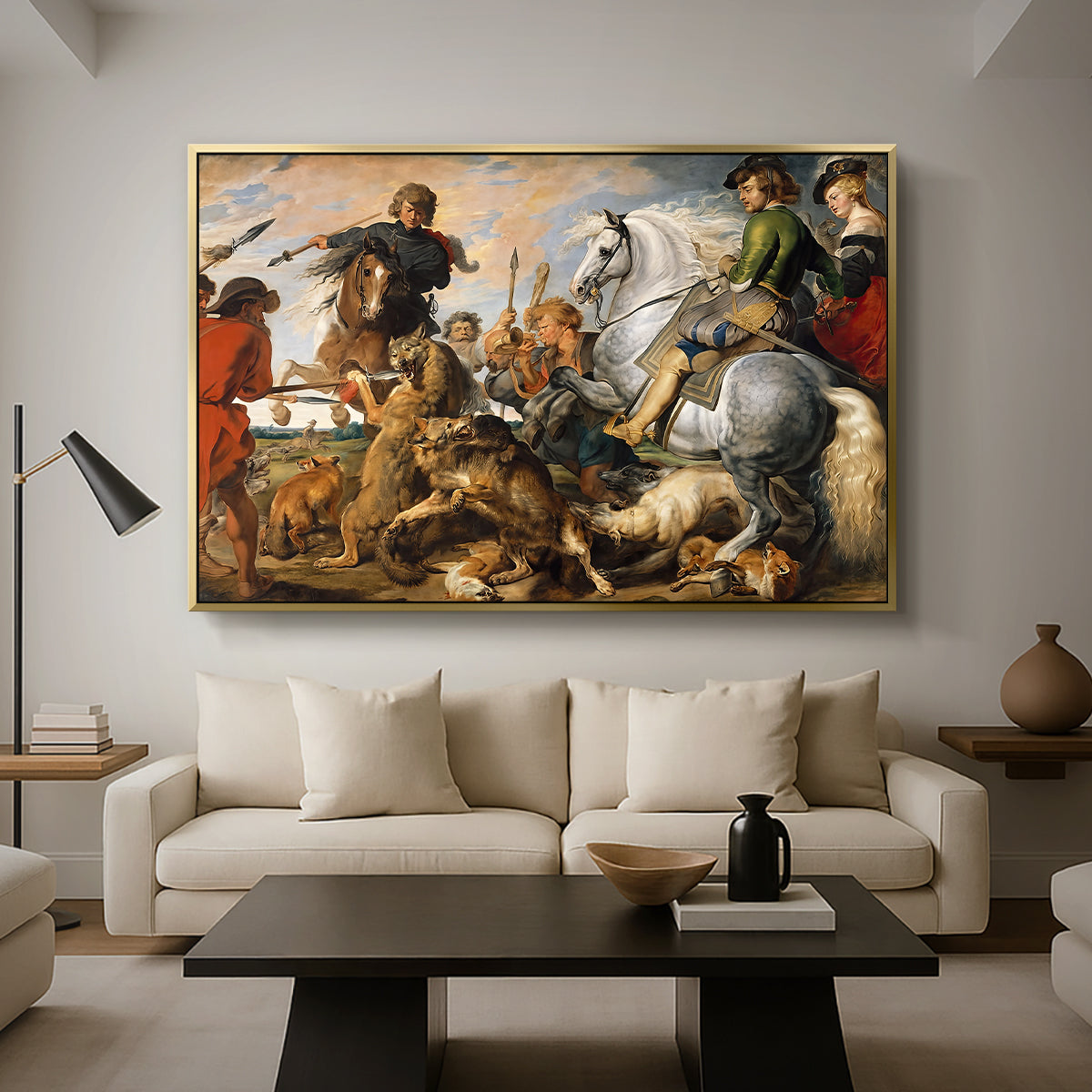 The Wolf and Fox Hunt, c. 1616 - Floater Framed Canvas Print