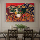 Canvas art print featuring a vibrant still life with fruit, vessels, and patterned objects on a table, showcased as a statement wall artwork