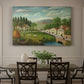 Canvas art print featuring a rural landscape with stream, walking figures, and fisherman near water, showcased as a statement wall artwork