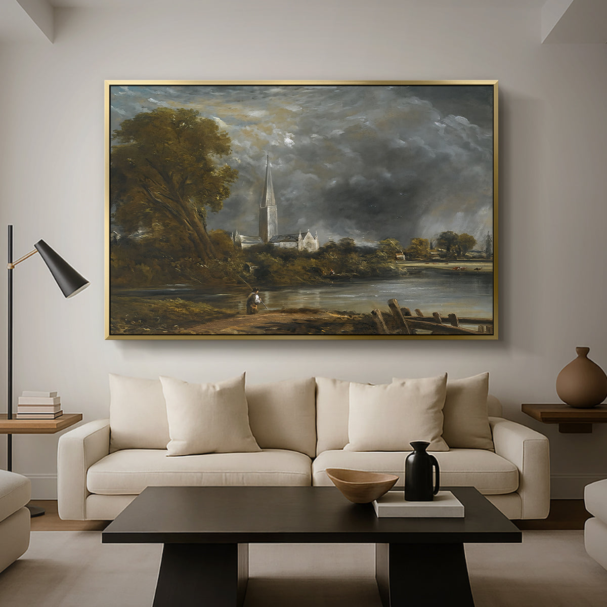 Salisbury Cathedral from the Meadows, c. 1831 - Floater Framed Canvas Print