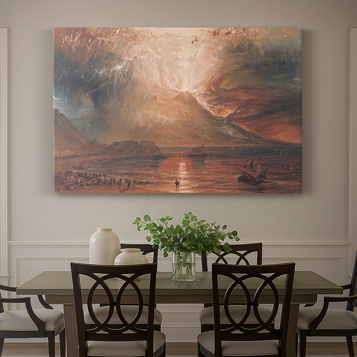 Canvas art print featuring a volcanic eruption with glowing lava and smoke, showcased as a statement wall artwork