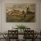 Canvas art print featuring a rural village scene with people working among buildings and open yard, showcased as a statement wall artwork