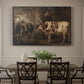 Canvas art print featuring two oxen standing side by side in open rural landscape, showcased as a statement wall artwork