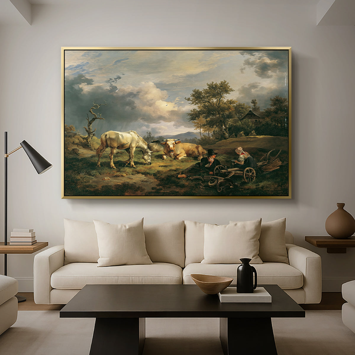 Young Peasant Couple Resting in the Field, 1829 - Floater Framed Canvas Print